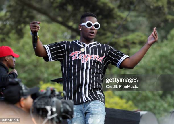 Musician performs with Kamaiyah on the Twin Peaks Stage during the 2017 Outside Lands Music And Arts Festival at Golden Gate Park on August 13, 2017...