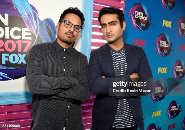 Michael Pena and Kumail Nanjiani attend the Teen Choice Awards 2017 at Galen Center on August 13, 2017 in Los Angeles, California.