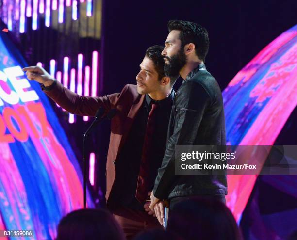 Tyler Posey and Tyler Hoechlin speak onstage at Teen Choice Awards 2017 at Galen Center on August 13, 2017 in Los Angeles, California.