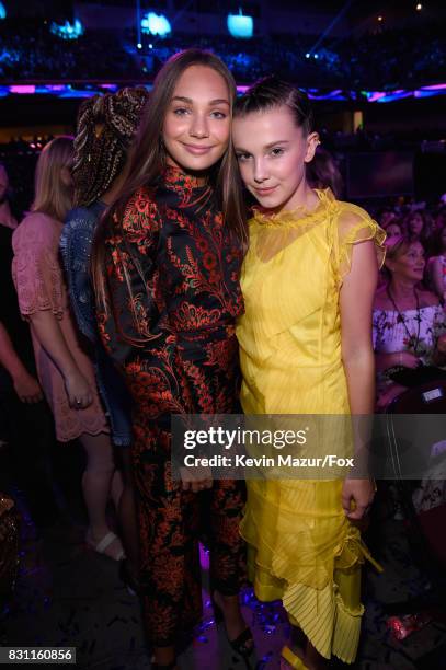 Maddie Ziegler and Millie Bobby Brown attend Teen Choice Awards 2017 at Galen Center on August 13, 2017 in Los Angeles, California.