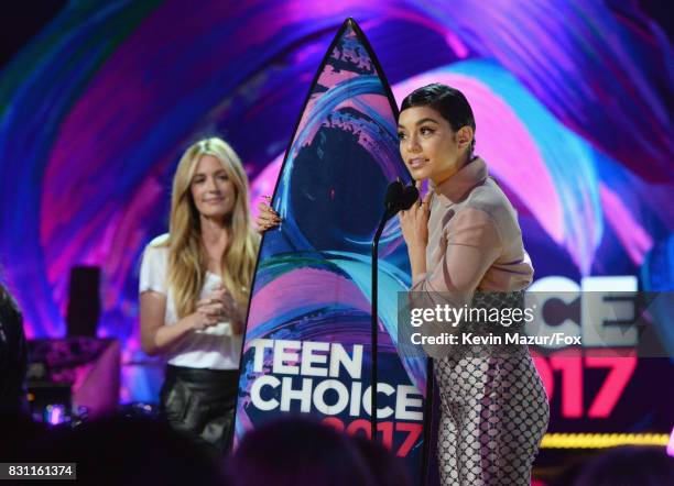 Vanessa Hudgens accepts the #SeeHer Award onstage during the Teen Choice Awards 2017 at Galen Center on August 13, 2017 in Los Angeles, California.