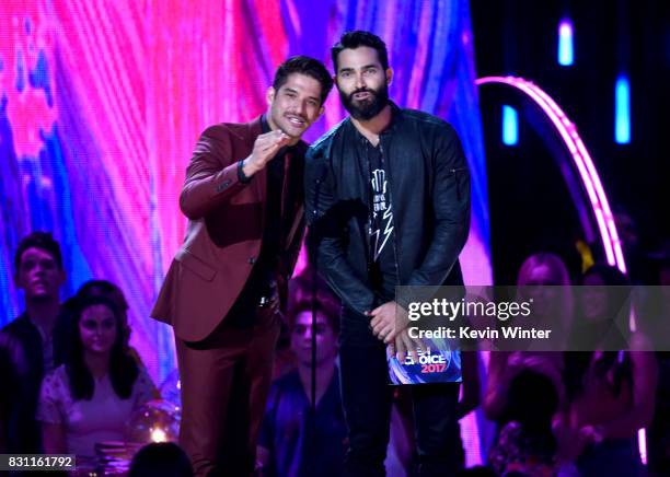 Tyler Posey and Tyler Hoechlin speak onstage at Teen Choice Awards 2017 at Galen Center on August 13, 2017 in Los Angeles, California.