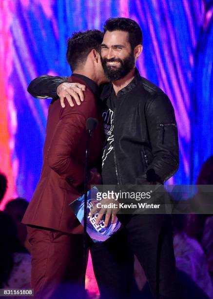 Tyler Posey and Tyler Hoechlin speak onstage at Teen Choice Awards 2017 at Galen Center on August 13, 2017 in Los Angeles, California.