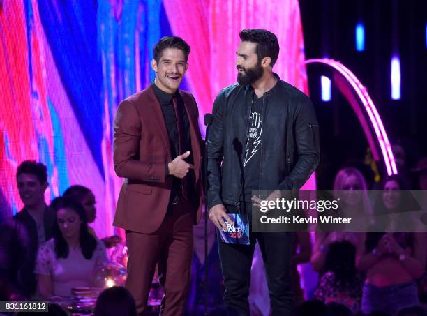 Tyler Posey and Tyler Hoechlin speak onstage at Teen Choice Awards 2017 at Galen Center on August 13, 2017 in Los Angeles, California.