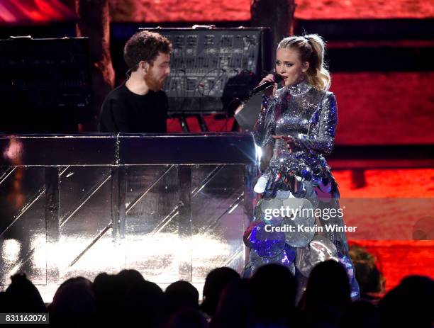 Zara Larsson performs with Jack Patterson of Clean Bandit onstage during the Teen Choice Awards 2017 at Galen Center on August 13, 2017 in Los...