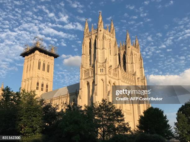 The Washington National Cathedral is pictured on Sunday, August 13, 2017 in Washington, DC. / AFP PHOTO / Daniel SLIM