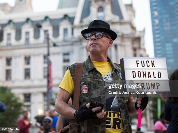 Mike Hisui attends a in downtown Philadelphia on August 13, 2017 in support of the victims of violence at the 'Unite the Right' rally In...