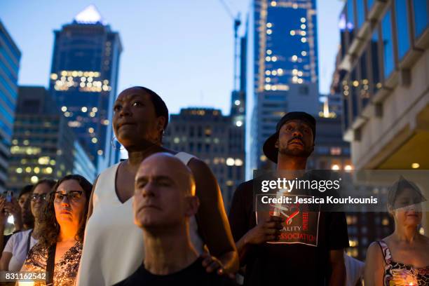 Vigil is held in downtown Philadelphia on August 13, 2017 in support of the victims of violence at the 'Unite the Right' rally In Charlottesville,...