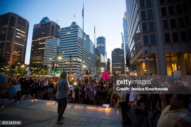 Vigil is held in downtown Philadelphia on August 13, 2017 in support of the victims of violence at the 'Unite the Right' rally In Charlottesville,...