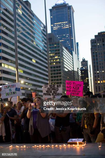 Vigil is held in downtown Philadelphia on August 13, 2017 in support of the victims of violence at the 'Unite the Right' rally In Charlottesville,...