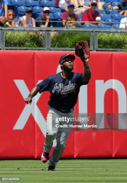 Danny Santana of the Atlanta Braves during a game against the Philadelphia Phillies at Citizens Bank Park on July 31, 2017 in Philadelphia,...