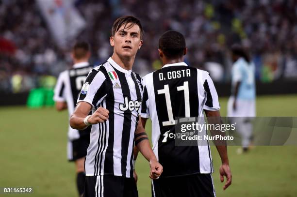 Paulo Dybala of Juventus celebrates scoring second goal during the Italian Supercup Final match between Juventus and Lazio at Stadio Olimpico, Rome,...