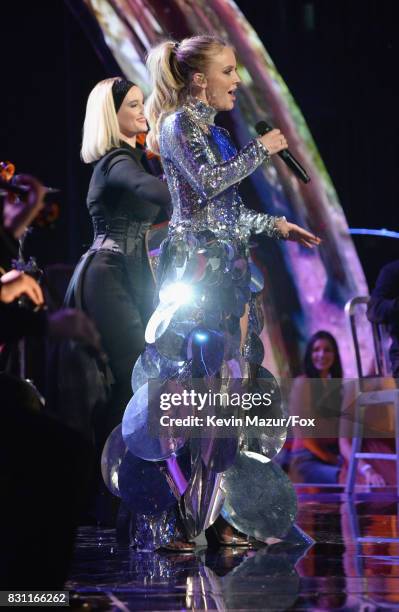 Zara Larsson performs with Clean Bandit onstage during the Teen Choice Awards 2017 at Galen Center on August 13, 2017 in Los Angeles, California.