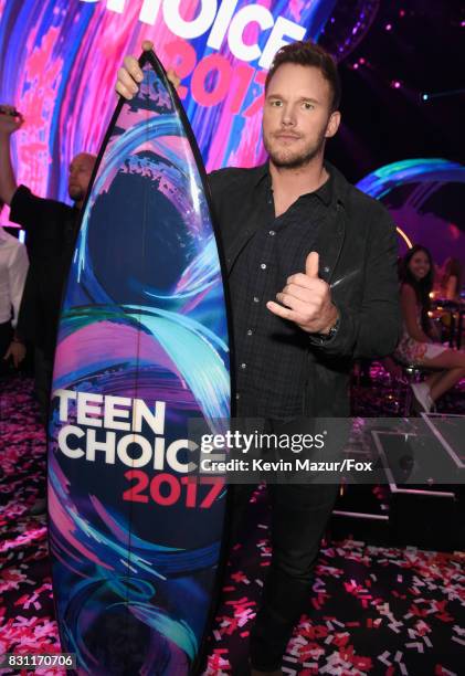 Chris Pratt, winner of Choice Sci-Fi Movie Actor for 'Guardians of the Galaxy Vol. 2,' attends the Teen Choice Awards 2017 at Galen Center on August...