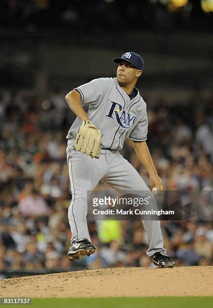 David Price of the Tampa Bay Rays pitches during the game against the Detroit Tigers at Comerica Park in Detroit, Michigan on September 26, 2008. The...