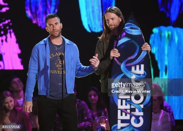 Adam Levine and James Valentine of Maroon 5 accept the Decade Award onstage during the Teen Choice Awards 2017 at Galen Center on August 13, 2017 in...