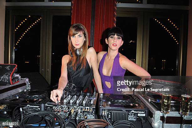 DJs Tania and Cecile of "Les Putes a Frange" attend the Rock & Republic Party on October 3, 2008 in Paris, France.