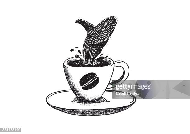 stockillustraties, clipart, cartoons en iconen met koffie en walvis - bultrug
