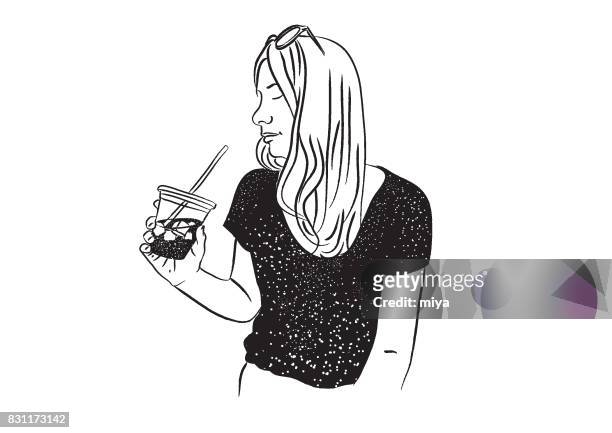 woman and coffee - latte art stock illustrations