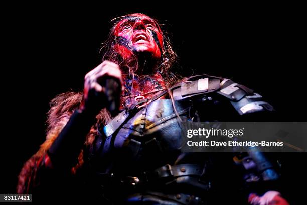 Singer Warlord Mygard of Turisas performs on stage in support of Dragonforce at the Astoria on October 3, 2008 in London.