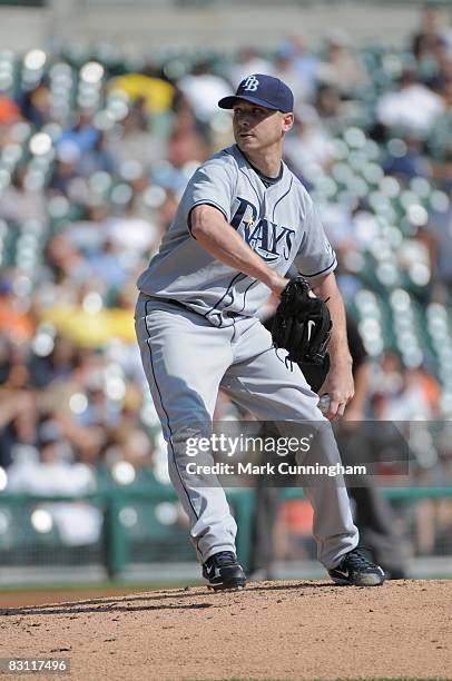 Scott Kazmir of the Tampa Bay Rays pitches during the game against the Detroit Tigers at Comerica Park in Detroit, Michigan on September 25, 2008....