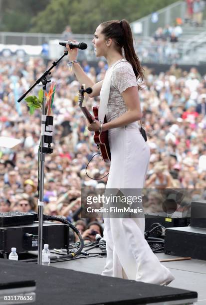 Sophie Hawley-Weld of Sofi Tukker performs on the Twin Peaks Stage during the 2017 Outside Lands Music And Arts Festival at Golden Gate Park on...
