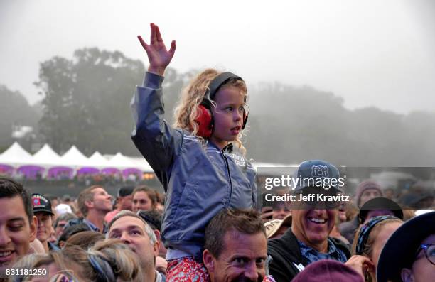 Festivalgoers during The Who on the Lands End stage during the 2017 Outside Lands Music And Arts Festival at Golden Gate Park on August 13, 2017 in...