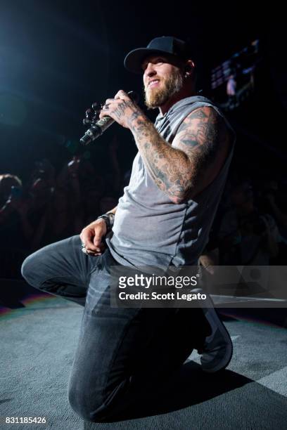 Brantley Gilbert performs during his The Devil Don't Sleep Tour at DTE Energy Music Theater on August 13, 2017 in Clarkston, Michigan.