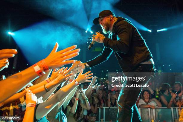 Brantley Gilbert performs during his The Devil Don't Sleep Tour at DTE Energy Music Theater on August 13, 2017 in Clarkston, Michigan.