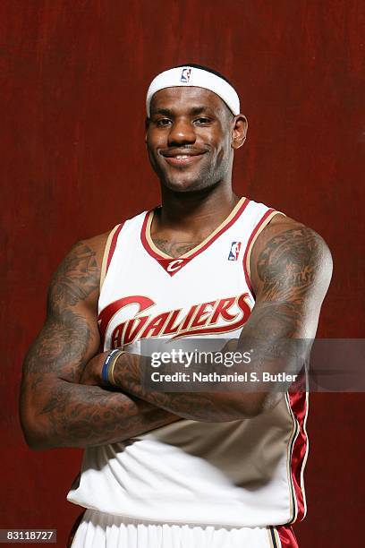 LeBron James of the Cleveland Cavaliers poses for a portrait during NBA Media Day on September 29, 2008 in Cleveland, Ohio. NOTE TO USER: User...