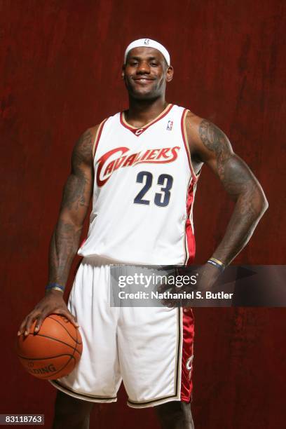 LeBron James of the Cleveland Cavaliers poses for a portrait during NBA Media Day on September 29, 2008 in Cleveland, Ohio. NOTE TO USER: User...