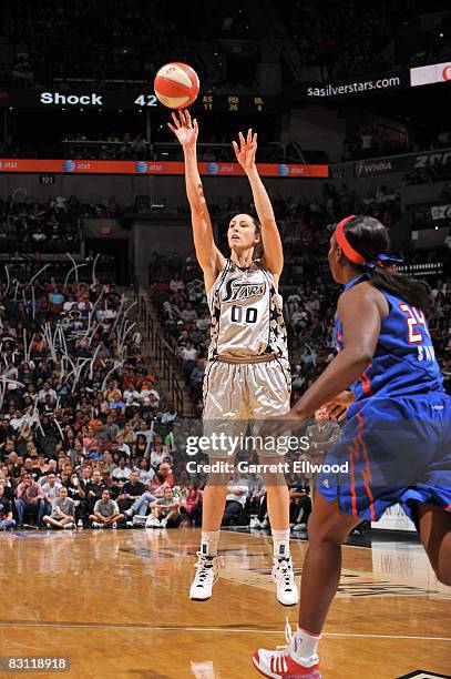 Ruth Riley of the San Antonio Silver Stars shoots against the Detroit Shock during Game Two of the WNBA Finals on October 3, 2008 at AT&T Center in...