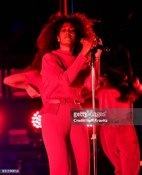 Solange Knowles performs on the Lands End stage during the 2017 Outside Lands Music And Arts Festival at Golden Gate Park on August 13, 2017 in San...