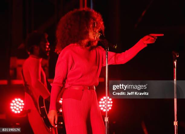 Solange Knowles performs on the Lands End stage during the 2017 Outside Lands Music And Arts Festival at Golden Gate Park on August 13, 2017 in San...