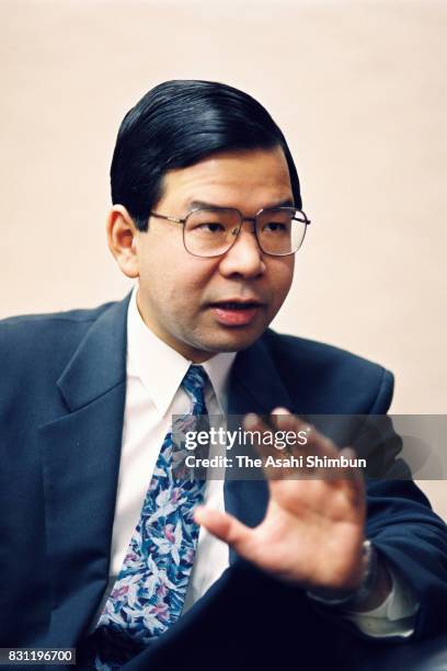 Japanese Communist Party Lawmaker Kazuo Shii speaks during the Asahi Shimbun interview at the party headquarters on December 10, 1993 in Tokyo, Japan.