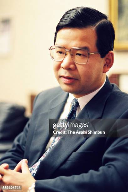 Japanese Communist Party Lawmaker Kazuo Shii speaks during the Asahi Shimbun interview at the party headquarters on December 10, 1993 in Tokyo, Japan.