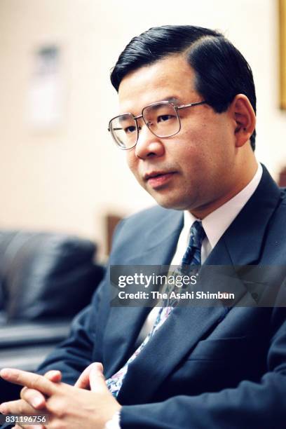 Japanese Communist Party Lawmaker Kazuo Shii speaks during the Asahi Shimbun interview at the party headquarters on December 10, 1993 in Tokyo, Japan.