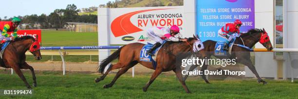 Baby Zara ridden by Brooke Sweeney wins the Eskimo Joe at Telstra Wodonga Gold Cup BM58 Handicap on August 14, 2017 in Wodonga, Australia.