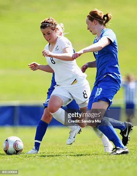 Sarah McLaughlin of the U-17 pushes past the selection defence during the Fifa U-17 Women's World Cup warm up match between New Zealand Under 17 and...