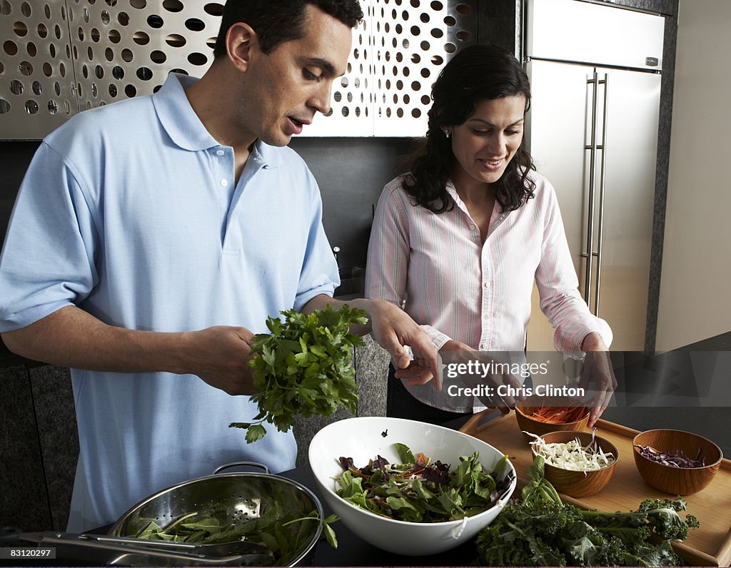 Preparing food in modern kitchen