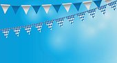Bright buntings garlands with rhombus pattern, bunting festoon, background, Decorated in traditional colors of Bavaria