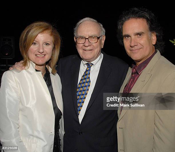 Arianna Huffington, Warren Buffett and Peter Buffett attend the Peter Buffett performance at The Paley Center for Media on October 3, 2008 in Beverly...