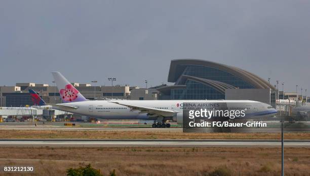 China Airlines Boeing 777 takes off from Los Angeles international Airport on August 13, 2017 in Los Angeles, California.