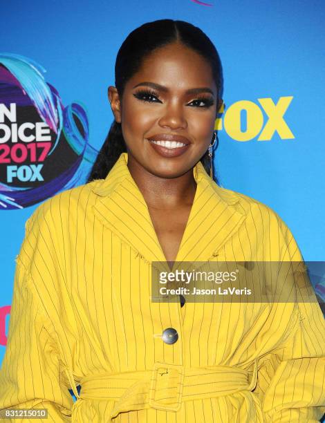 Actress Ryan Destiny poses in the press room at the 2017 Teen Choice Awards at Galen Center on August 13, 2017 in Los Angeles, California.