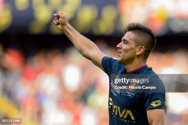 Giovanni Simeone of Genoa CFC celebrates after scoring a goal during the TIM Cup football match between Genoa CFC and AC Cesena. Genoa CFC wins 2-1...