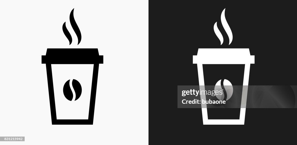 Steamy Coffee Cup Icon on Black and White Vector Backgrounds