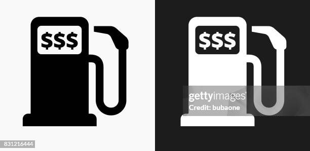 gas pump icon on black and white vector backgrounds - gas station attendant stock illustrations
