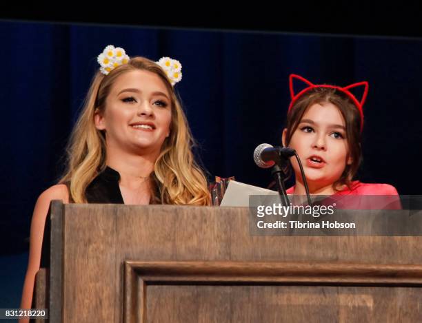Lizzy Greene and Addison Riecke attend the 1st Annual CatCon Awards Show at the 3rd Annual CatCon at Pasadena Convention Center on August 13, 2017 in...