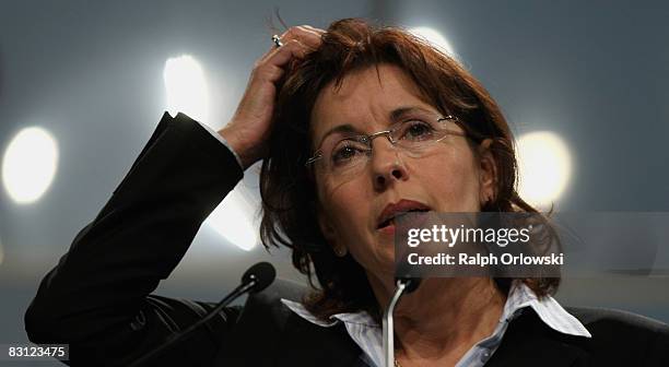 Andrea Ypsilanti, head of the Social Democratic Party in the German state of Hesse speaks during an extraordinary party convention on October 4, 2008...