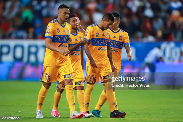 Players of Tigres leave the pitch after the 4th round match between Pachuca and Tigres UANL as part of the Torneo Apertura 2017 Liga MX at Hidalgo...
